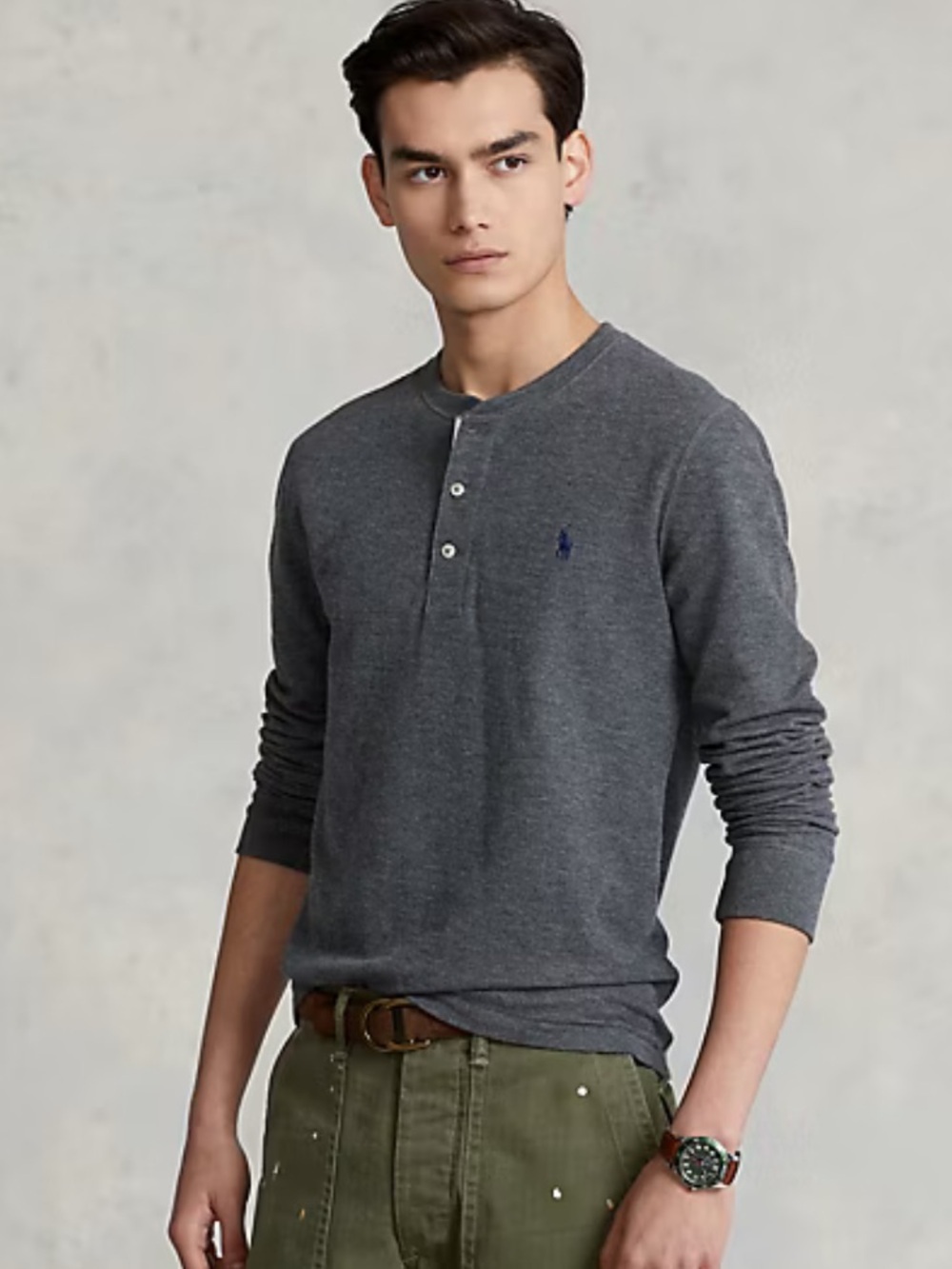 Polo Ralph Lauren Jacquard Gray Long-Sleeve Henley